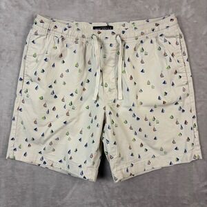 J. Crew Mercantile Flex Mens S Sailboat Print Drawstring Shorts Cream Nautical